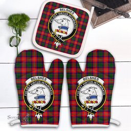 Scottish Belshes Clan Crest Tartan Oven Mitt And Pot Holder Set (2 Oven Mitts + 1 Pot Holder)