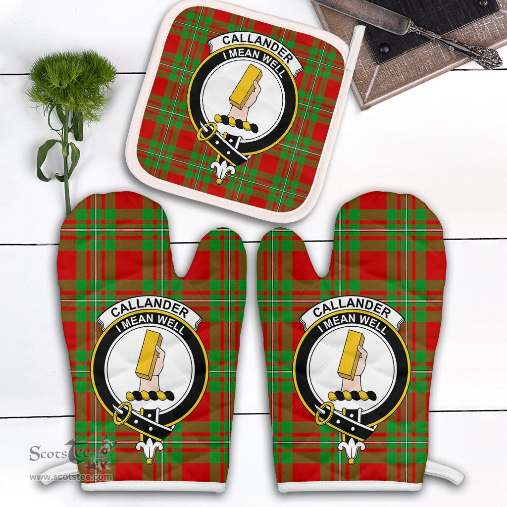 Scottish Callander Modern Clan Crest Tartan Oven Mitt And Pot Holder Set (2 Oven Mitts + 1 Pot Holder)