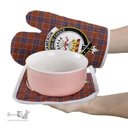 Scottish Cameron Of Lochiel Ancient Clan Crest Tartan Oven Mitt And Pot Holder Set (2 Oven Mitts + 1 Pot Holder)