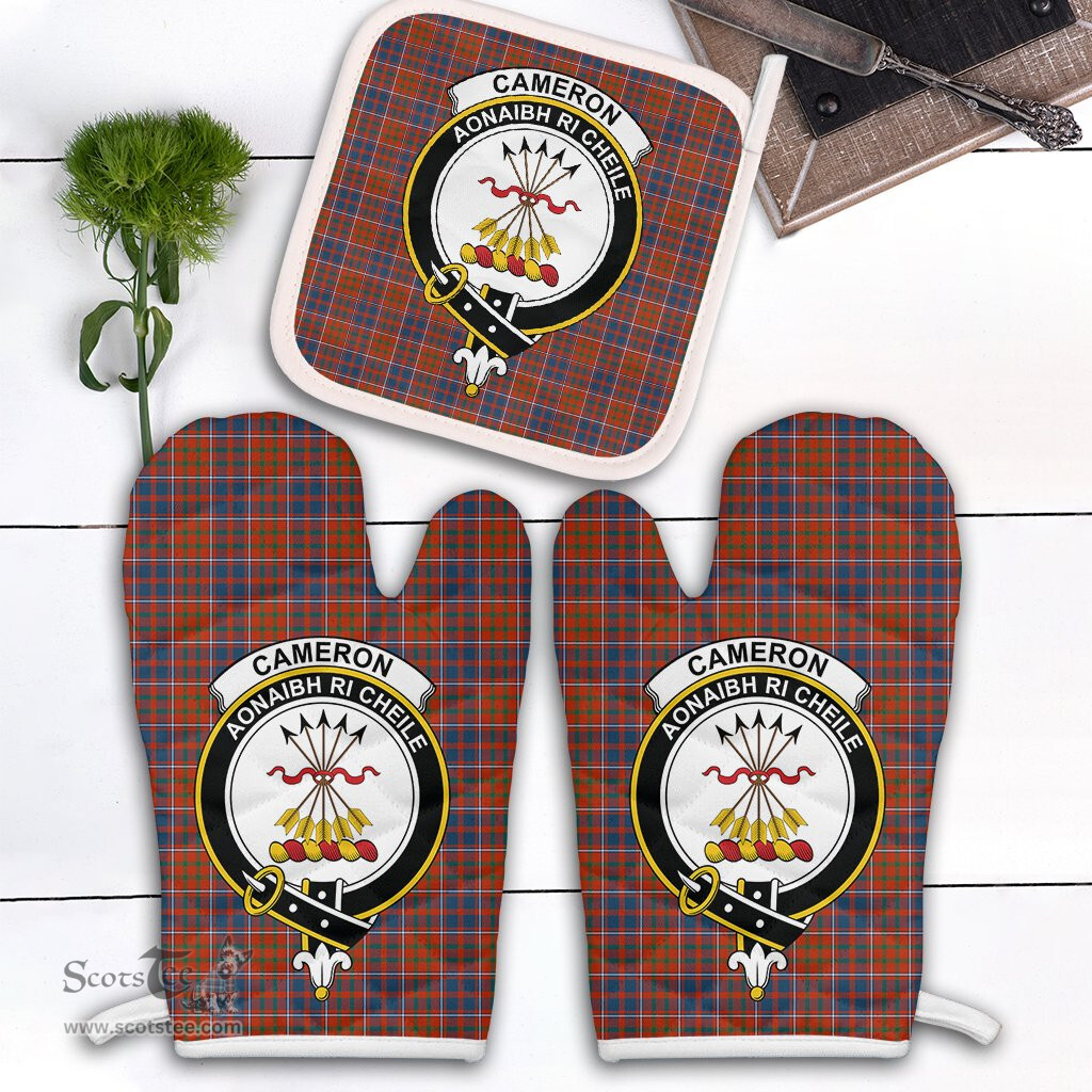 Scottish Cameron Of Lochiel Ancient Clan Crest Tartan Oven Mitt And Pot Holder Set (2 Oven Mitts + 1 Pot Holder)