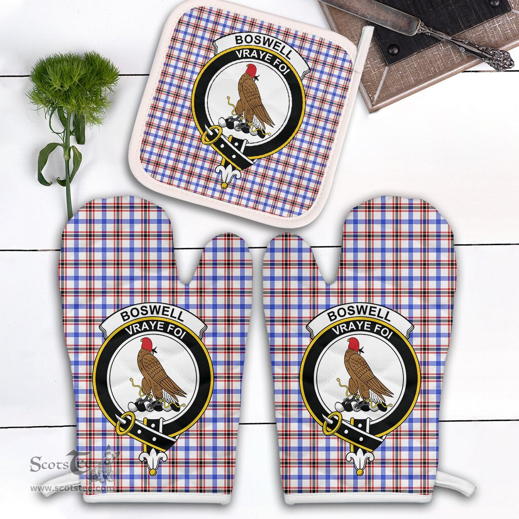Scottish Boswell Modern Clan Crest Tartan Oven Mitt And Pot Holder Set (2 Oven Mitts + 1 Pot Holder)