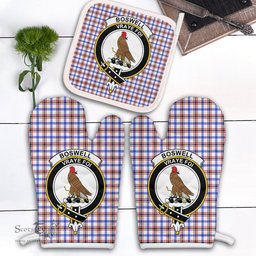 Scottish Boswell Modern Clan Crest Tartan Oven Mitt And Pot Holder Set (2 Oven Mitts + 1 Pot Holder)