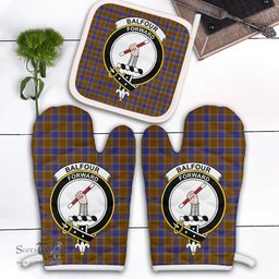 Scottish Balfour Modern Clan Crest Tartan Oven Mitt And Pot Holder Set (2 Oven Mitts + 1 Pot Holder)