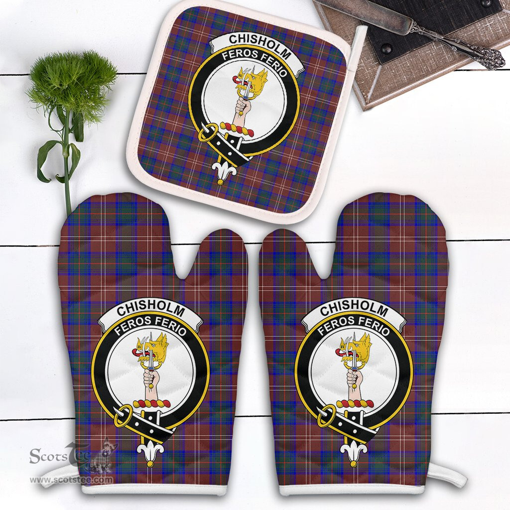 Scottish Chisholm Hunting Modern Clan Crest Tartan Oven Mitt And Pot Holder Set (2 Oven Mitts + 1 Pot Holder)