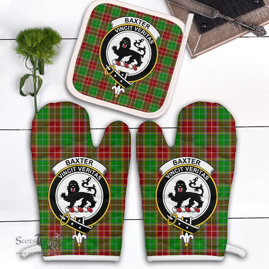 Scottish Baxter Modern Clan Crest Tartan Oven Mitt And Pot Holder Set (2 Oven Mitts + 1 Pot Holder)