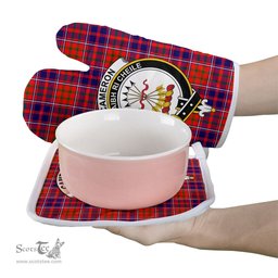 Scottish Cameron Of Lochiel Modern Clan Crest Tartan Oven Mitt And Pot Holder Set (2 Oven Mitts + 1 Pot Holder)