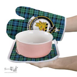 Scottish Campbell Ancient 01 Clan Crest Tartan Oven Mitt And Pot Holder Set (2 Oven Mitts + 1 Pot Holder)