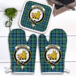 Scottish Campbell Ancient 01 Clan Crest Tartan Oven Mitt And Pot Holder Set (2 Oven Mitts + 1 Pot Holder)