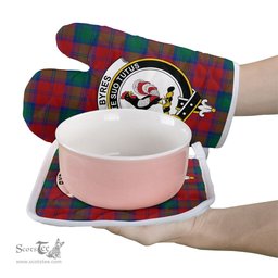 Scottish Byres Clan Crest Tartan Oven Mitt And Pot Holder Set (2 Oven Mitts + 1 Pot Holder)