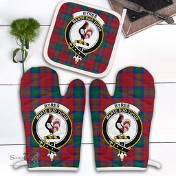 Scottish Byres Clan Crest Tartan Oven Mitt And Pot Holder Set (2 Oven Mitts + 1 Pot Holder)