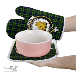 Scottish Campbell Of Breadalbane Modern Clan Crest Tartan Oven Mitt And Pot Holder Set (2 Oven Mitts + 1 Pot Holder)