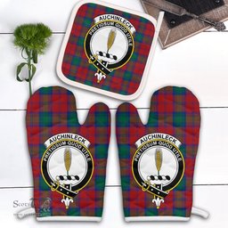Scottish Auchinleck Clan Crest Tartan Oven Mitt And Pot Holder Set (2 Oven Mitts + 1 Pot Holder)