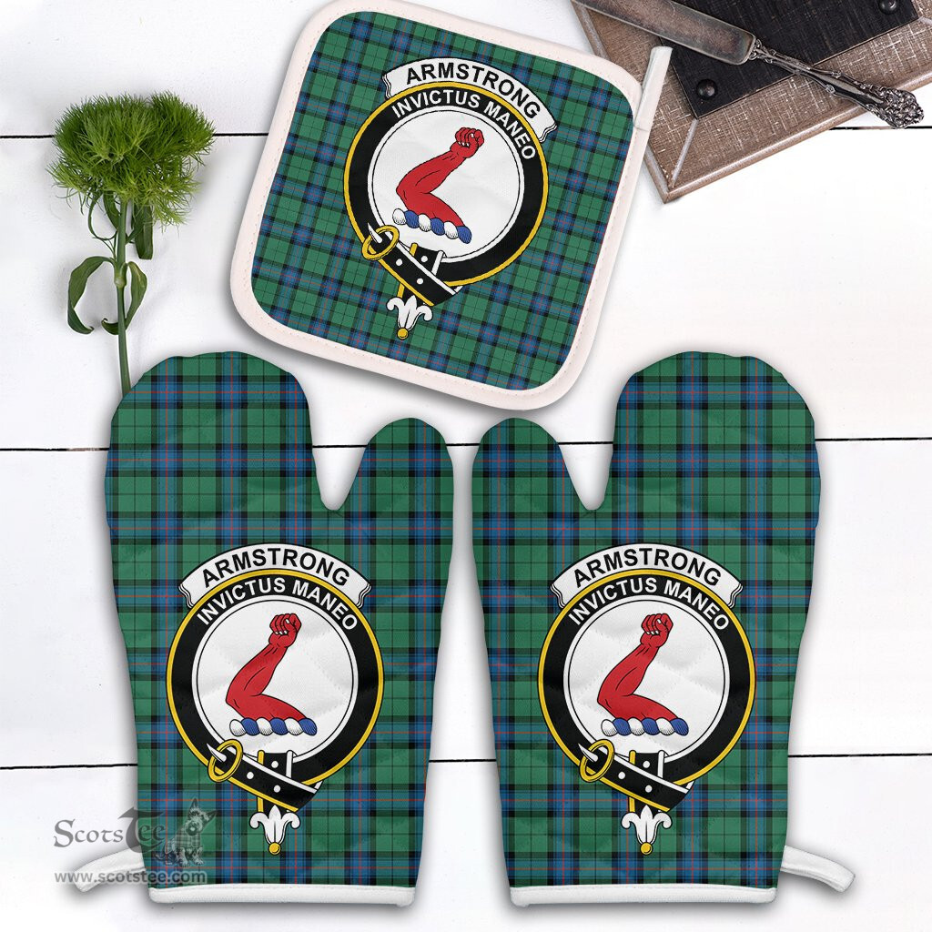 Scottish Armstrong Ancient Clan Crest Tartan Oven Mitt And Pot Holder Set (2 Oven Mitts + 1 Pot Holder)