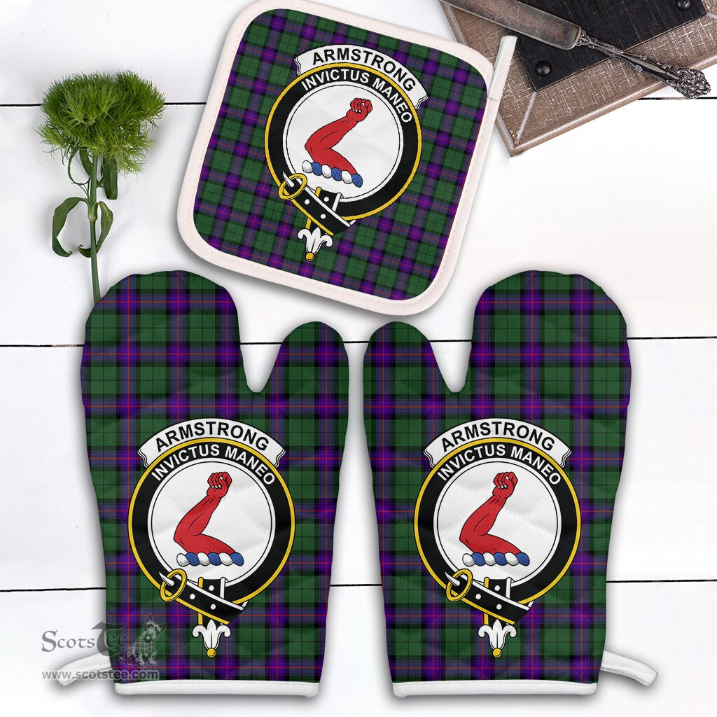 Scottish Armstrong Modern Clan Crest Tartan Oven Mitt And Pot Holder Set (2 Oven Mitts + 1 Pot Holder)
