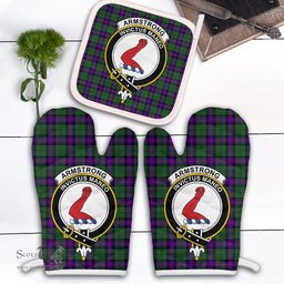 Scottish Armstrong Modern Clan Crest Tartan Oven Mitt And Pot Holder Set (2 Oven Mitts + 1 Pot Holder)