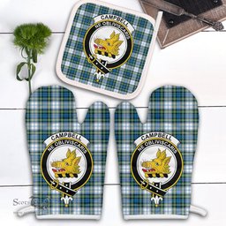 Scottish Campbell Dress Ancient Clan Crest Tartan Oven Mitt And Pot Holder Set (2 Oven Mitts + 1 Pot Holder)