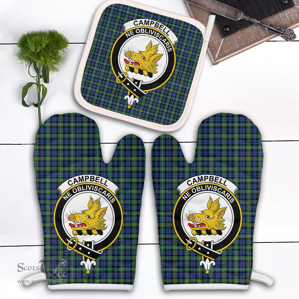 Scottish Campbell Argyll Ancient Clan Crest Tartan Oven Mitt And Pot Holder Set (2 Oven Mitts + 1 Pot Holder)
