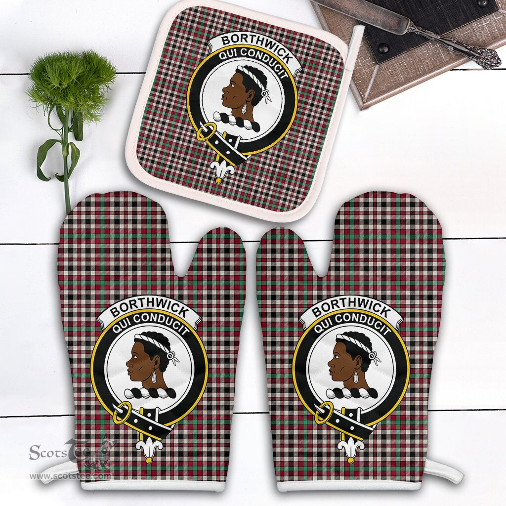 Scottish Borthwick Dress Ancient Clan Crest Tartan Oven Mitt And Pot Holder Set (2 Oven Mitts + 1 Pot Holder)