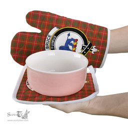 Scottish Bruce Modern Clan Crest Tartan Oven Mitt And Pot Holder Set (2 Oven Mitts + 1 Pot Holder)