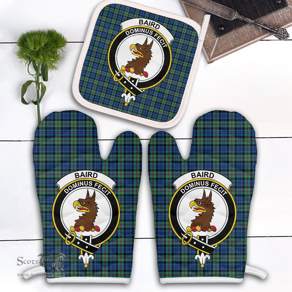 Scottish Baird Ancient Clan Crest Tartan Oven Mitt And Pot Holder Set (2 Oven Mitts + 1 Pot Holder)
