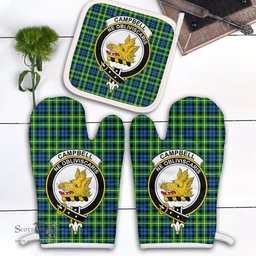 Scottish Campbell Of Breadalbane Ancient Clan Crest Tartan Oven Mitt And Pot Holder Set (2 Oven Mitts + 1 Pot Holder)