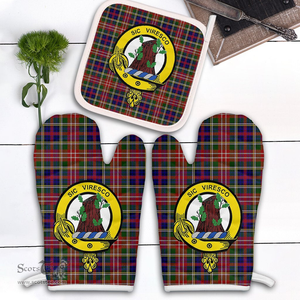 Scottish Christie Clan Crest Tartan Oven Mitt And Pot Holder Set (2 Oven Mitts + 1 Pot Holder)