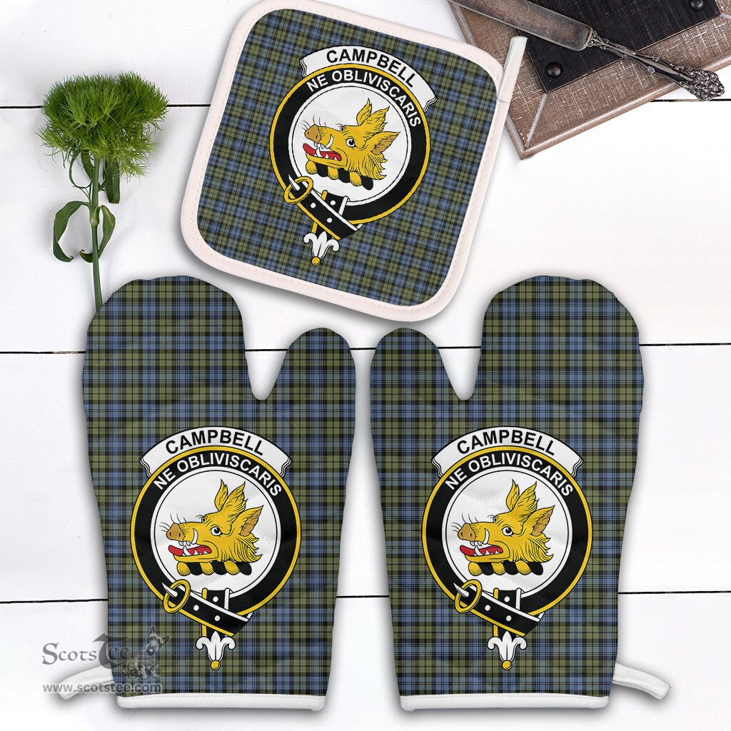 Scottish Campbell Faded Clan Crest Tartan Oven Mitt And Pot Holder Set (2 Oven Mitts + 1 Pot Holder)