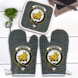 Scottish Campbell Faded Clan Crest Tartan Oven Mitt And Pot Holder Set (2 Oven Mitts + 1 Pot Holder)