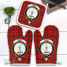 Scottish Bain Clan Crest Tartan Oven Mitt And Pot Holder Set (2 Oven Mitts + 1 Pot Holder)