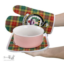 Scottish Buchanan Old Sett Clan Crest Tartan Oven Mitt And Pot Holder Set (2 Oven Mitts + 1 Pot Holder)
