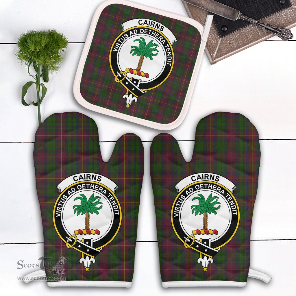 Scottish Cairns Clan Crest Tartan Oven Mitt And Pot Holder Set (2 Oven Mitts + 1 Pot Holder)