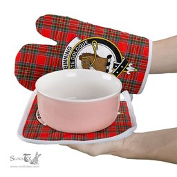 Scottish Binning Clan Crest Tartan Oven Mitt And Pot Holder Set (2 Oven Mitts + 1 Pot Holder)