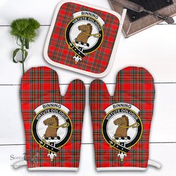 Scottish Binning Clan Crest Tartan Oven Mitt And Pot Holder Set (2 Oven Mitts + 1 Pot Holder)