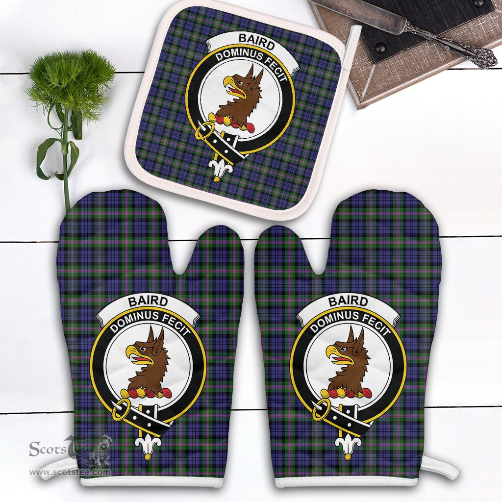 Scottish Baird Modern Clan Crest Tartan Oven Mitt And Pot Holder Set (2 Oven Mitts + 1 Pot Holder)