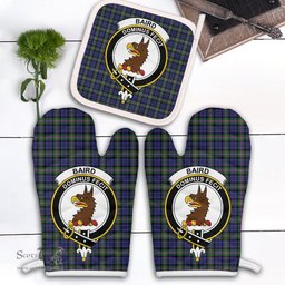 Scottish Baird Modern Clan Crest Tartan Oven Mitt And Pot Holder Set (2 Oven Mitts + 1 Pot Holder)