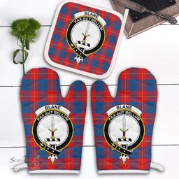 Scottish Blane Clan Crest Tartan Oven Mitt And Pot Holder Set (2 Oven Mitts + 1 Pot Holder)