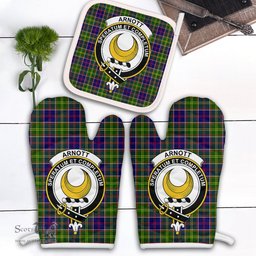 Scottish Arnott Clan Crest Tartan Oven Mitt And Pot Holder Set (2 Oven Mitts + 1 Pot Holder)