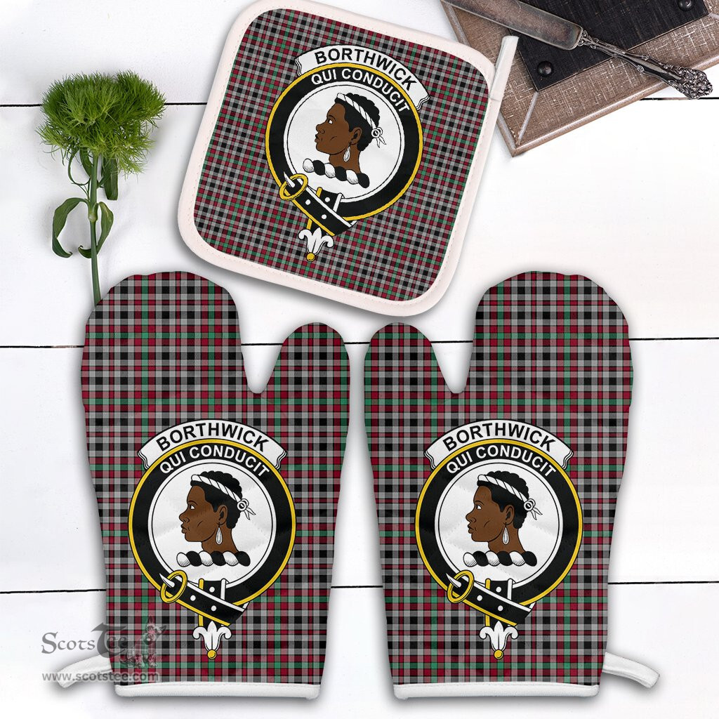 Scottish Borthwick Ancient Clan Crest Tartan Oven Mitt And Pot Holder Set (2 Oven Mitts + 1 Pot Holder)