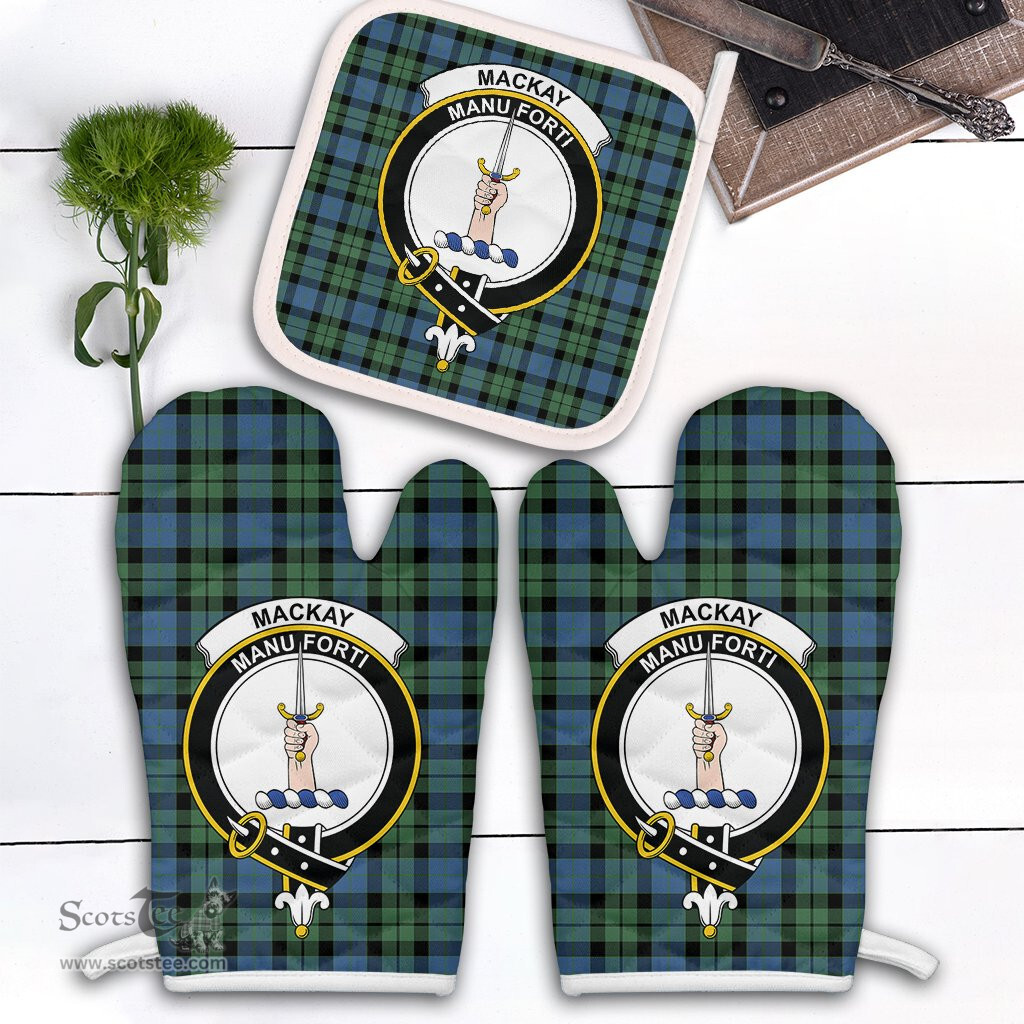 Scottish Scottish MacKay Ancient Clan Crest Tartan Oven Mitt And Pot Holder Set (2 Oven Mitts + 1 Pot Holder)