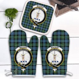 Scottish Scottish MacKay Ancient Clan Crest Tartan Oven Mitt And Pot Holder Set (2 Oven Mitts + 1 Pot Holder)