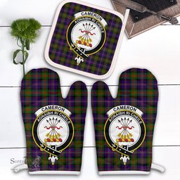 Scottish Cameron Of Erracht Modern Clan Crest Tartan Oven Mitt And Pot Holder Set (2 Oven Mitts + 1 Pot Holder)