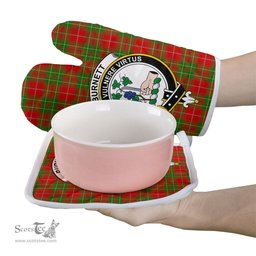 Scottish Burnett Ancient Clan Crest Tartan Oven Mitt And Pot Holder Set (2 Oven Mitts + 1 Pot Holder)