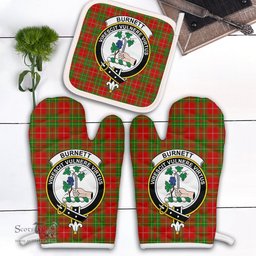 Scottish Burnett Ancient Clan Crest Tartan Oven Mitt And Pot Holder Set (2 Oven Mitts + 1 Pot Holder)