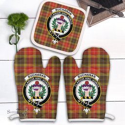 Scottish Buchanan Old Set Weathered Clan Crest Tartan Oven Mitt And Pot Holder Set (2 Oven Mitts + 1 Pot Holder)