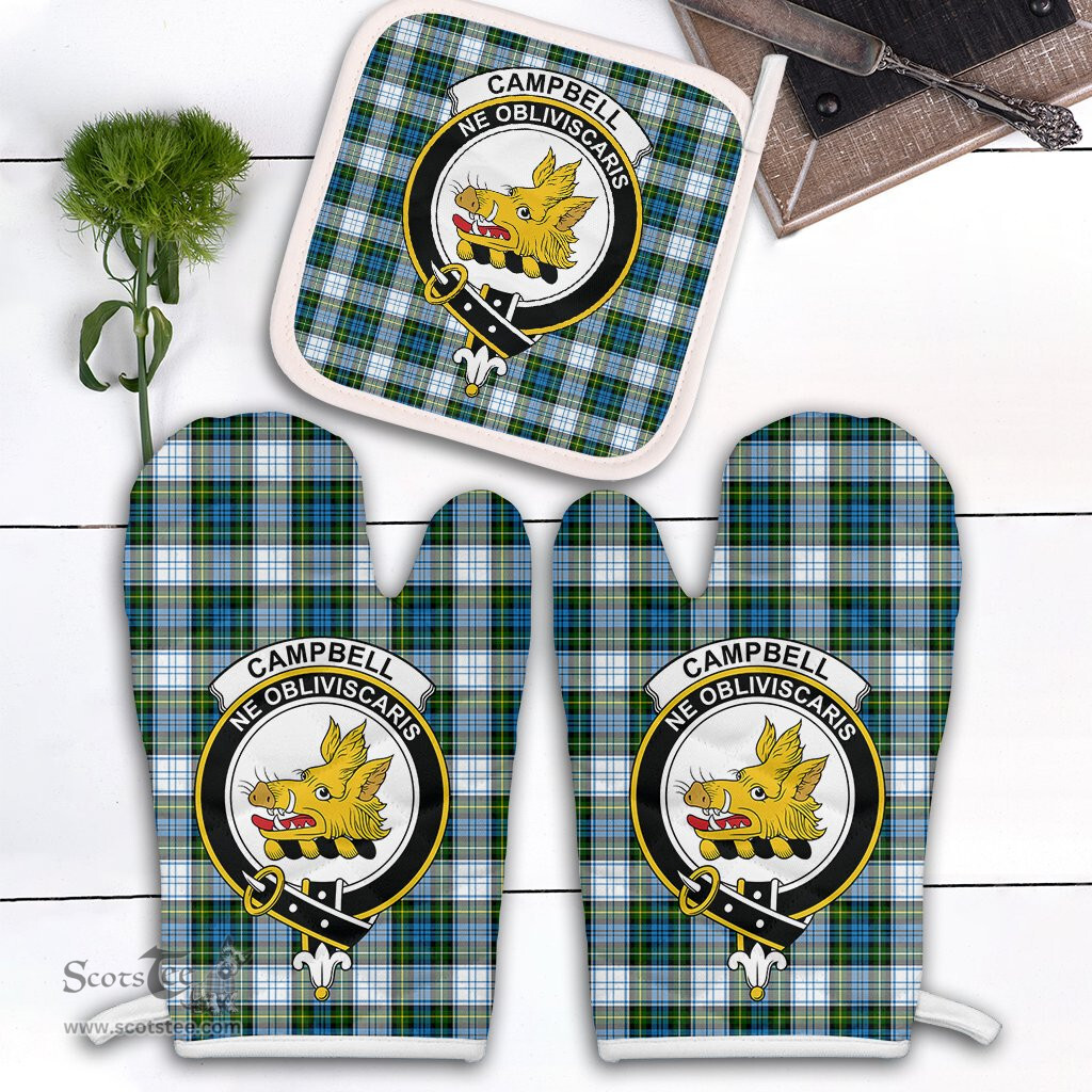 Scottish Campbell Dress Clan Crest Tartan Oven Mitt And Pot Holder Set (2 Oven Mitts + 1 Pot Holder)