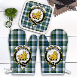 Scottish Campbell Dress Clan Crest Tartan Oven Mitt And Pot Holder Set (2 Oven Mitts + 1 Pot Holder)