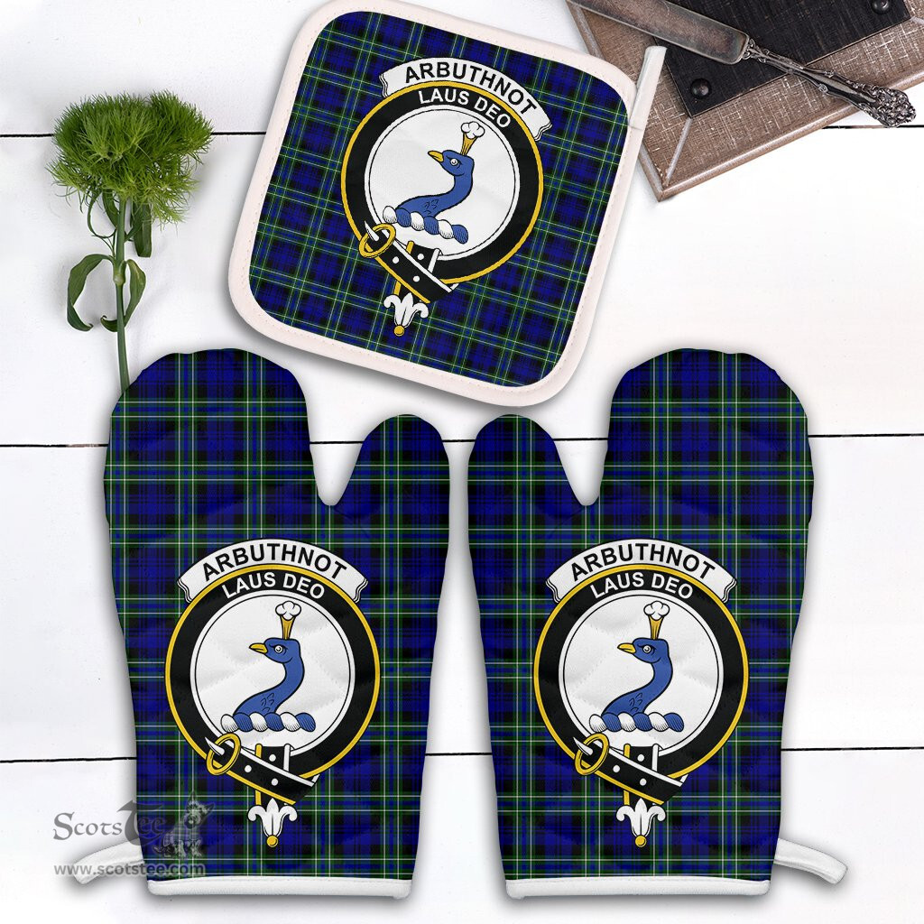 Scottish Arbuthnot Modern Clan Crest Tartan Oven Mitt And Pot Holder Set (2 Oven Mitts + 1 Pot Holder)