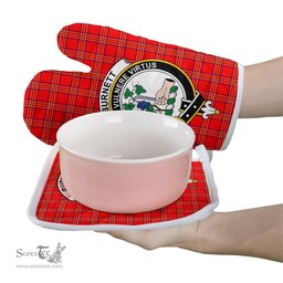 Scottish Burnett Modern Clan Crest Tartan Oven Mitt And Pot Holder Set (2 Oven Mitts + 1 Pot Holder)