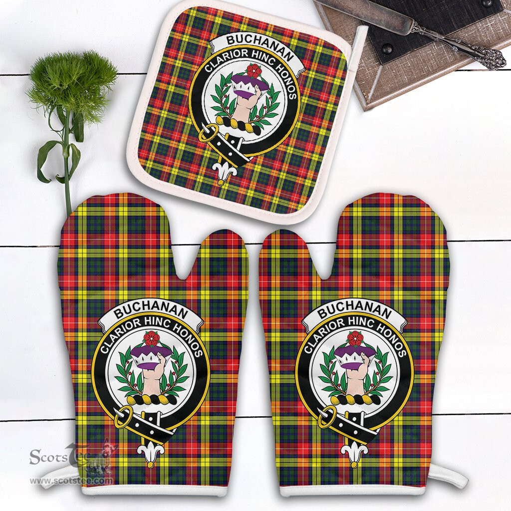 Scottish Buchanan Modern Clan Crest Tartan Oven Mitt And Pot Holder Set (2 Oven Mitts + 1 Pot Holder)