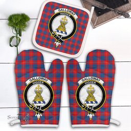 Scottish Galloway Red Clan Crest Tartan Oven Mitt And Pot Holder Set (2 Oven Mitts + 1 Pot Holder)